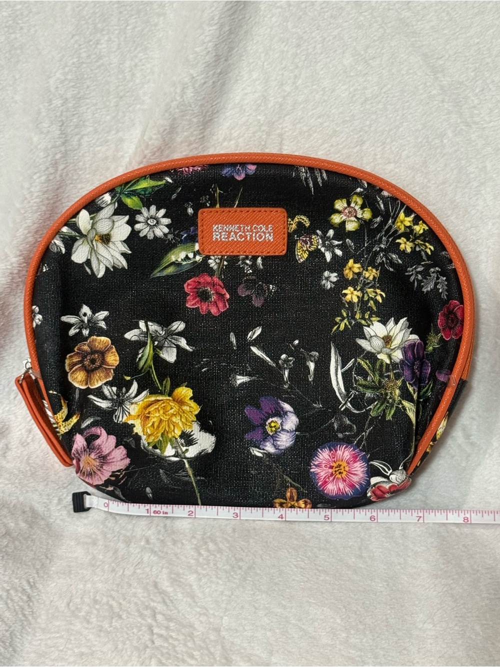 Kenneth Cole Reaction Black Floral Cosmetic Pouch with Orange Trim